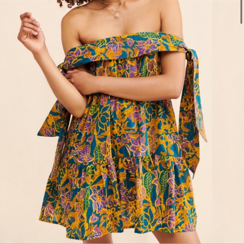 Cleobella Violette Off-the-shoulder floral boho mini dress women’s size XS